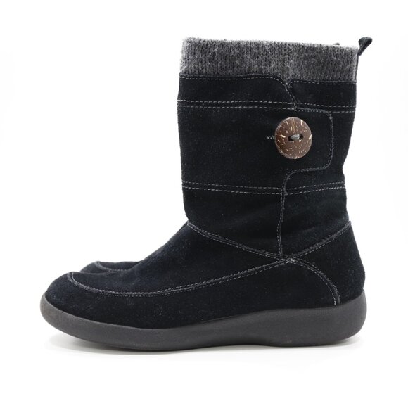 Easy Spirit Black Suede Leather Flat Mid-Calf Winter Boots - 9 - Picture 1 of 7